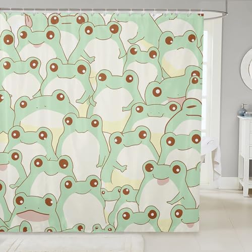 Niedlicher Frosch wasserdichte Duschvorhänge luxuriöser schwerer Stoff Badezimmer Duschvorhang grüner Frosch Hotel Zuhause Wohnheim Badewannen Dekor Duschvorhang maschinenwaschbar Ösenvorhang 183 x von Homewish