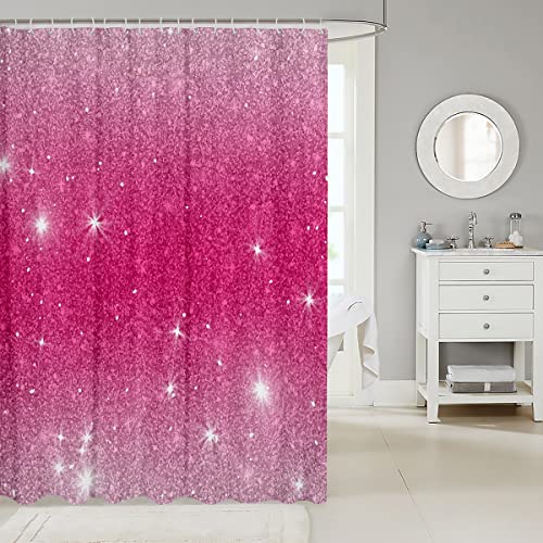 Niedlicher Glitzer Galaxy Badevorhang Kawaii Pink Pastell Ombre Duschvorhang 180 W x 180 L Für Kinder Mädchen Frauen Badezimmer Sterne Pailletten Badvorhang Starlight Schillerndes Badezimmer Zubehör von Homewish