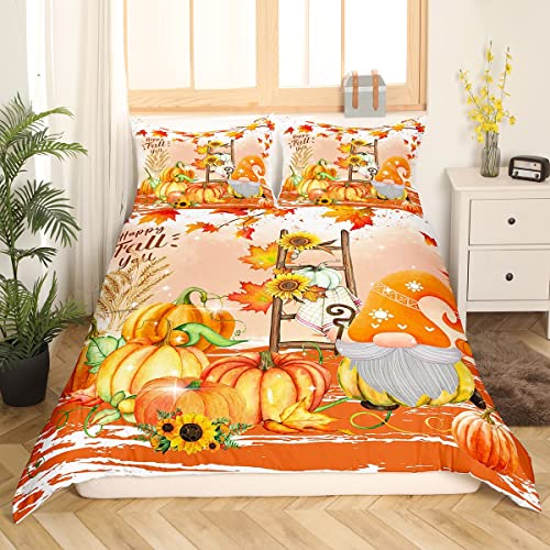 Niedliches Herbstzwerg Bettwäsche Set Thanksgiving Kürbis Bettbezug 135 x 200 Herbst Heimzimmer Dekor Rustikales Ahornblatt Sonnenblume Bettbezug Herbst Natürliche Erntezeit Bettbezug 1 Kissenbezug von Homewish