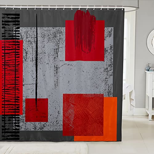 Ombre Art Badvorhang 180Wx180L Schwarz Rot Quadrat Gitter Retro Duschvorhang für Kinder Kind Schlicht Geometrische Duschvorhang Set Grau Grunge Vintage Chic Kreative Wohnkultur von Homewish