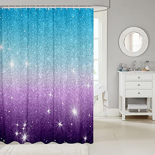 Ombre Badvorhang Kawaii Galaxy Pailletten Duschvorhang Lila Blau Tie Dye Badezimmervorhang für Kinder Mädchen Frauen Ästhetik Badezimmer Glitzer Sterne Sternenlicht Badezimmerzubehör,180 W x 200 L von Homewish