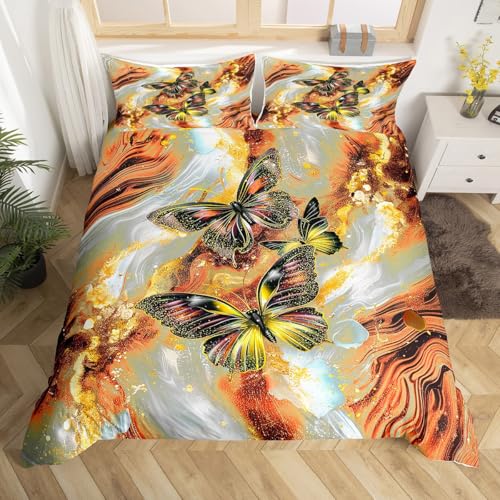 Orange Marmor Bettbezug Set Schwarz Schmetterling Tröster Bezug,Gold Marmor 155x220 Bettwäsche Sets,Abstrakte Ombre Tinte Fluid Art Bett Set Rustikale Tier Traum Schmetterlinge Zimmer Dekor Orange Marmor Bettbezug Set Schwarz Schmetterling Tröster Bezug,Gold Marmor 155x220 Bettwäsche Sets,Abstrakte Ombre Tinte Fluid Art Bett Set Rustikale Tier Traum Schmetterlinge Zimmer Dekor von Homewish