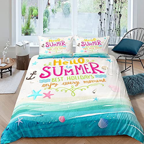 Ozean-Strand-Bettwäsche-Sets Sommer-Urlaub-Bettdecken-Cover-Ozean-Seestern-Shell-Anker Bettbezug Set für Kinder Mädchen Cartoon Hawaiianische tropische Meeres Bettdecken-Abdeckung 2 Stücke 155x220 von Homewish
