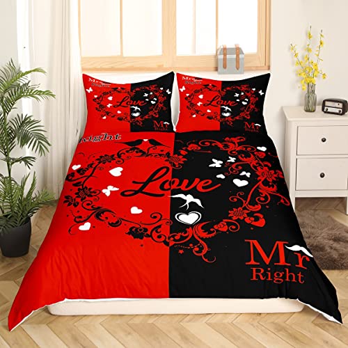 Paar Bettbezug für Mädchen Frauen Valentinstagsgeschenke Romantisches Themen Bettwäsche Set 135 x 200 Schmetterling Dekoration Bettbezug Natur Blumen Druck Bettwäsche Kollektionen Schwarz und Rot von Homewish