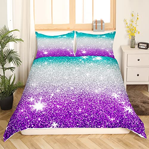 Pailletten Bettbezug 135 x 200 cm Galaxy Bettwäsche Set für Kinder Mädchen Frauen Lila Grün Ombre Pastell Trösterbezug Farbverlauf Glitzer Sterne Tagesdecke Sternenhimmel Schlafzimmerdekoration von Homewish