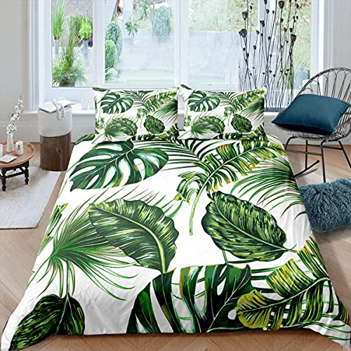 Palm Leaves Trösterbezug Monstera Bananenblätter Bettbezug Hawaiian Tropical Leaves Bettwäsche Set Grüne Blätter Zweige Bettbezug für Herren Damen,Weiß 2 Stücke 155x220 von Homewish