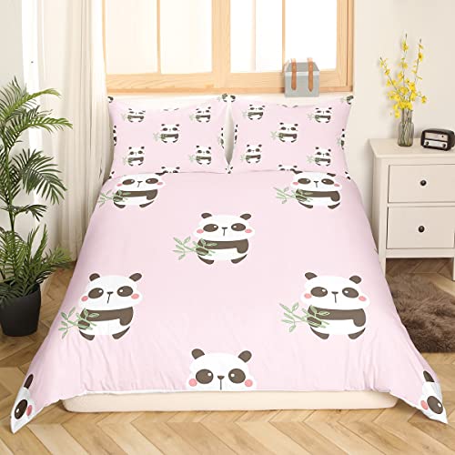 Panda Bettwäsche 135 x 200 Kinder Niedliche Tiere Bettwäsche Set für Jungen Mädchen Grün Bambus Bettbezug Kawaii Rosa Bettbezug Weiche Gemütliche Atmungsaktive Bettwäsche Set mit 1 Kissenbezug von Homewish