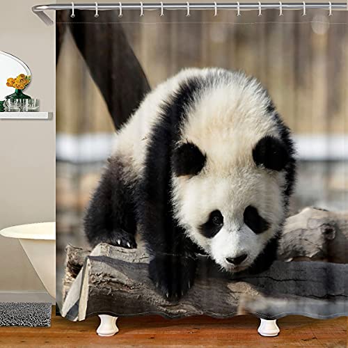 Panda Duschvorhang 180x200 (BxL) Schwarz Weiß Panda Badevorhang Für Kinder Teens Erwachsene Niedliche Tier Badezimmer Vorhang Exotische Tribal Kreatur Vorhang Sets Badezimmer Set Mit 12 Haken von Homewish