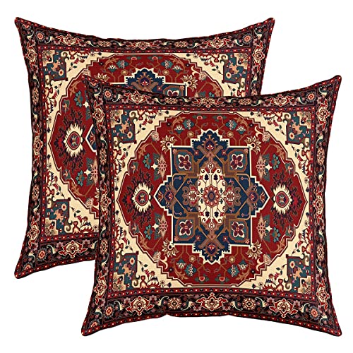 Persische Kissenbezüge 60x60 Satz von 2 Scarlet Oriental Medaillon Deko Accent Kissenbezüge,Hippie Mandala Dekorative Kissenbezüge Traditionelle Jahrgang Dekorative Kissenbezüge Tribal Bohemian Dekor von Homewish