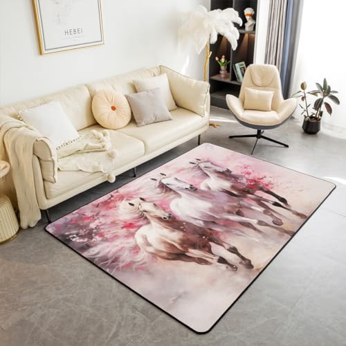 Pferd Indoor Bodenmatte 150Bx200L Galoppierendes Pferd Dekor Teppich Rosa Kirschblüte Dekor Akzent Teppich für Mädchen Frauen Aquarell Farbe Stil Bereich Teppich Home Dekoration Pferd Indoor Bodenmatte 150Bx200L Galoppierendes Pferd Dekor Teppich Rosa Kirschblüte Dekor Akzent Teppich für Mädchen Frauen Aquarell Farbe Stil Bereich Teppich Home Dekoration von Homewish