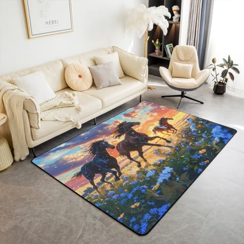 Pferd Indoor Bodenmatte Galoppieren Gedruckt Teppich Lila Gänseblümchen für Mädchen Teens Frau Traumhafte Natur Thema Dekorative Akzent Indoor Outdoor Dekor 100Bx150L Pferd Indoor Bodenmatte Galoppieren Gedruckt Teppich Lila Gänseblümchen für Mädchen Teens Frau Traumhafte Natur Thema Dekorative Akzent Indoor Outdoor Dekor 100Bx150L von Homewish