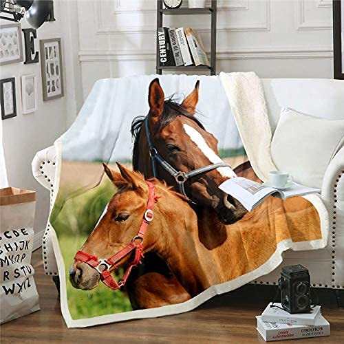 Pferd Plüsch Bettdecke Farm Animal Muster Decke Überwurf 130x150 für Kinder Jungen Mädchen Braun Horse Lover Fleece Decke Wärme Sherpa Überwurf für Teens Erwachsene Stilvolles Dekor von Homewish