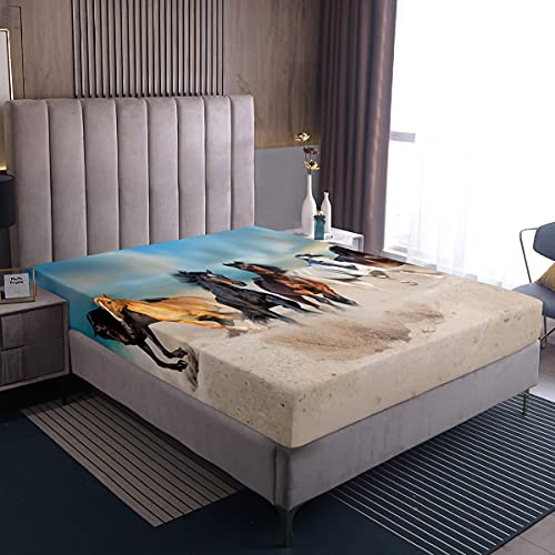 Pferd Spannbettuch, Western Cowboy Bettwäsche-Sets 140x200, Jungen Galloping Steed Spannbetttücher Nutztiere Rustikale Spannbettuch für Jugendliche Jugend Erwachsene, Fleckenresistent, Blau Braun Pferd Spannbettuch, Western Cowboy Bettwäsche-Sets 140x200, Jungen Galloping Steed Spannbetttücher Nutztiere Rustikale Spannbettuch für Jugendliche Jugend Erwachsene, Fleckenresistent, Blau Braun von Homewish