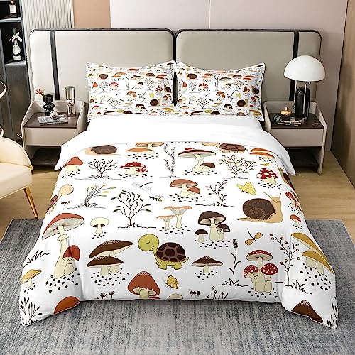 Pilz Baumwolle Bettbezug Set 135x200 Bunte Pilz Dekor Bettwäsche Set Cartoon Pilz Kawaii Tröster Abdeckung Schildkröte Schnecken Libelle Ameise Botanische Pflanzen Quilt Cover Schlafzimmer Dekor von Homewish