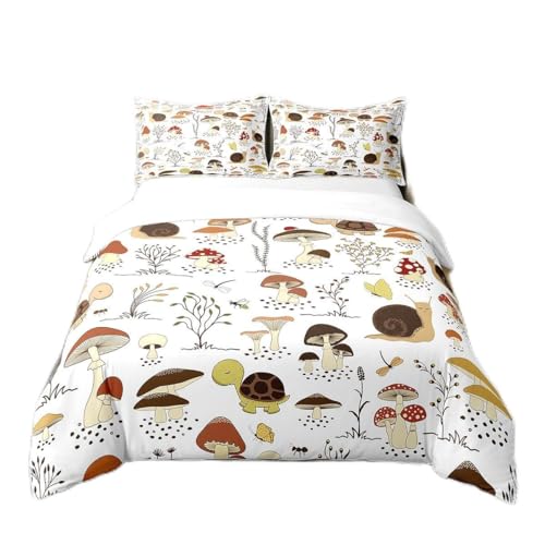 Pilz Baumwolle Bettbezug Set 155x220 Bunte Pilz Dekor Bettwäsche Set Cartoon Pilz Kawaii Tröster Abdeckung Schildkröte Schnecken Libelle Ameise Botanische Pflanzen Quilt Cover Schlafzimmer Dekor von Homewish