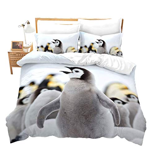 Pinguin Bettwäsche Set 155x220 Niedliches Tiermuster Kinder Teenie Bettbezug Set 2 Stücke mit Reißverschlüssen Mikrofaser Schnee Dekor Trösterbezug Set Niedliches Pinguin Tiermuster Bettbezug von Homewish