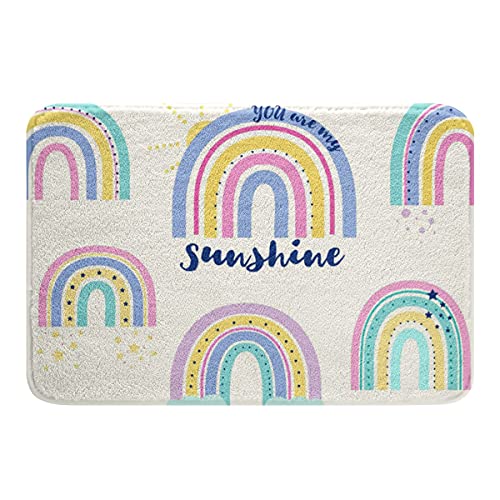 Homewish Regenbogen Badteppich 20 "X 32",Pastell Sterne Badezimmermatte Fleece Teppich Regenbogen Fußmatte Für Mädchen Kawaii Schlafzimmer rutschfeste Weiche Saugfähige Badematten Wohnkultur Teppich von Homewish