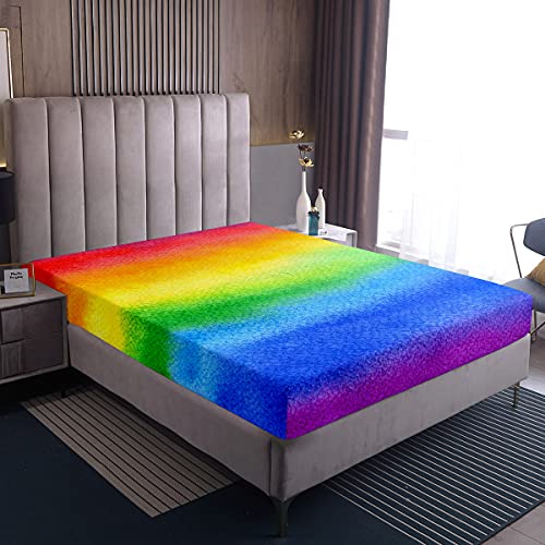 Homewish Regenbogen Bedruckte Bettwäsche Abstrakt Aquarell Spannbetttuch Set Pastell Bunt Spannbetttücher für Kinder Teens, Luxus Raumdekoration Bettwäsche Dekor Set, 140x200x30 von Homewish