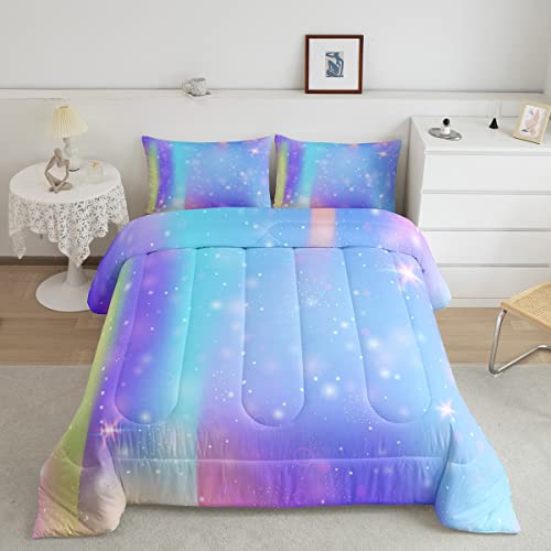 Regenbogen BettwäSche 135 x 200 MäDchen Lila Blau Ombré Pastellfarben Glitzer Pailletten Tröster-Set Für Kinder Teenager Schlafzimmer Galaxy Stern MäDchenhaft Bettbezug Aquarell Süße Dekor 2 Stück von Homewish
