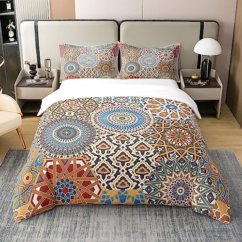 Reine Baumwolle Patchwork Blumen Bettbezug 200x200 Marokkanischer Stil Floral Tröster Abdeckung Bunte Böhmische Exotische Bettwäsche Weiche Atmungsaktive Bettbezug Stilvolle Bequeme Schlafzimmer Dekor von Homewish