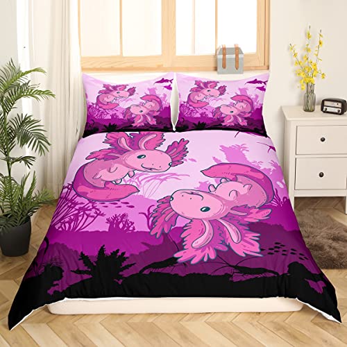 Homewish Rosa Axolotl Bettwäsche Set 135 x 200 cm niedliches nautisches Meerestier Bettbezug für Kinder Cartoon Sealife Walking Fish Bettbezug Set Ozean Reptil Bettbezug schöne Kawaii Raumdekoration von Homewish