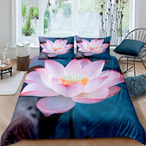 Rosa Lotus Bettwäsche Set Lotus Blumen Bettbezug Set Blütenblatt Blume Natürliche Bettdecke Für Kinder Jungen Mädchen Teich Botanisch Rustikal Landhausstil Frische Bettwäsche 155x220 von Homewish