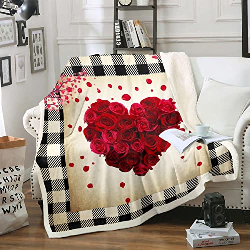 Rose Decke 150x200 Schwarz Weiß Buffalo Plaid Decke Werfen für Schlafsofa Valentinstag Hochzeit Fuzzy Decke für Kinder Jugendliche Erwachsene Weiche Mikrofaser Fleece Decke Schlafzimmer Dekor von Homewish