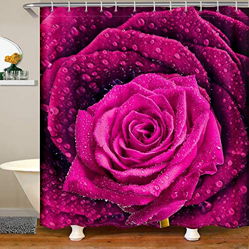 Rose Duschvorhang, lila Blume Bad Vorhang für Kinder Mädchen Frauen Badezimmer, exotische Blumen Blütenblatt wasserdichte Duschvorhänge Rose waschbare Polyester Bad Duschvorhang, 180x180 (BxL) von Homewish