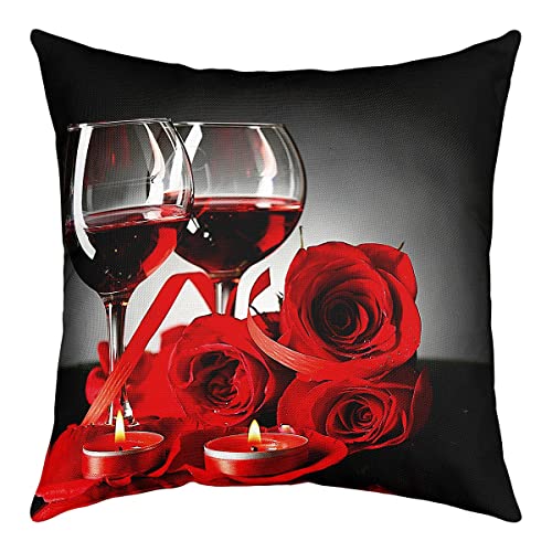 Rose Weinglas Kissenbezug Rot Schwarz Rose Wurf Kissenbezug Blumenblüte Kissenbezug 45x45cm Set 1 Bankett Blume Romantisch Valentinstag Dekor Quadratisch Kissenbezug Für Frauen Männer Erwachsene von Homewish