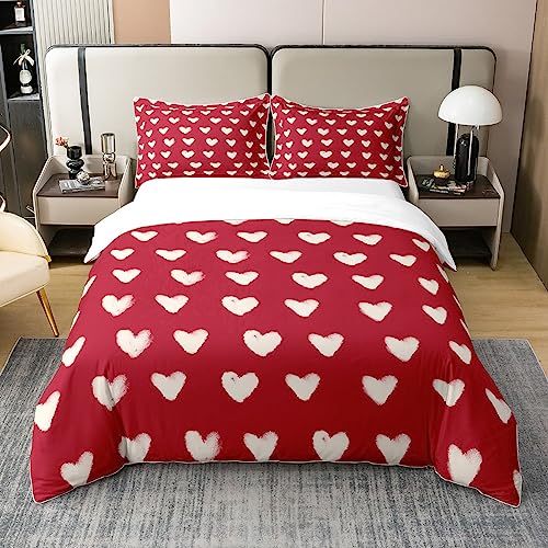 Rot Weiß 100% Baumwolle Bettbezug 155x220 Nette Herz Muster Bett Sets für Kinder Bettwäsche Set Cartoon Liebe Geometrische Bettbezug Liebe Herz Atmungsaktive Quilt Cover von Homewish