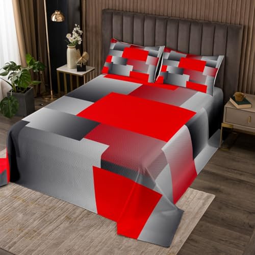 Rote Geometrische Tagesdecke Moderne Abstrakte Kunst Quilt-Set 240Bx260L Schwarz Grau Rendering Geometrische Steppdecke Set für Kinder Teen Erwachsene,Rechteck Geometrie Check Grid Coverlet Set Rote Geometrische Tagesdecke Moderne Abstrakte Kunst Quilt-Set 240Bx260L Schwarz Grau Rendering Geometrische Steppdecke Set für Kinder Teen Erwachsene,Rechteck Geometrie Check Grid Coverlet Set von Homewish