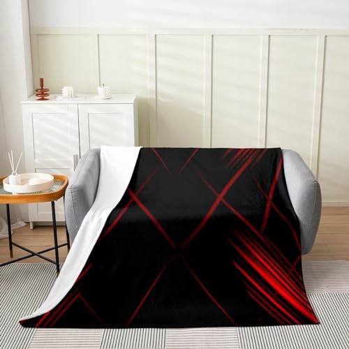 Rote Streifen Decke, Ombre Schwarze Linien Fleece Decke, Gradient Glitter Thema Wurf Decke, Westliche Abstrakte Geometrie Flanell Decke für Schlafzimmer Wohnzimmer, 100x130 (LxB) von Homewish