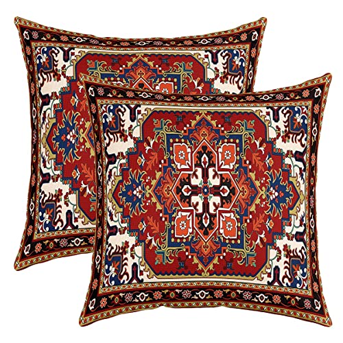 Rote Weinlese Kissenbezüge 60x60 Satz von 2 Persische Oriental Dekorative Quadratische Kissenbezüge Traditionelle Dekorativer Kissenbezüge Ästhetische Deko Accent Kissenbezüge Hippie Paisley Dekor von Homewish