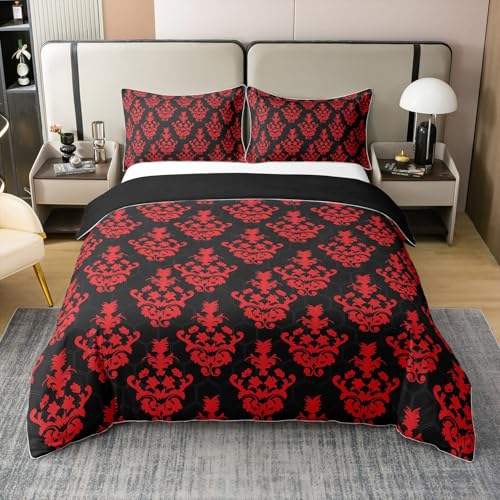 Roter Damast Bettbezug 200x200 Boho Vintage Floral Tröster Abdeckung Exotische Abstrakte Blumen Bettwäsche Set Geometrische Hexagonal Bienenstock Bett Set für Erwachsene,2 Kissenbezüge Roter Damast Bettbezug 200x200 Boho Vintage Floral Tröster Abdeckung Exotische Abstrakte Blumen Bettwäsche Set Geometrische Hexagonal Bienenstock Bett Set für Erwachsene,2 Kissenbezüge von Homewish