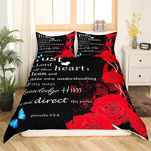 Rotes Blumen Bettwäsche Set für Frauen Mädchen Paar Romantisch Bettbezug 135 x 200 Blauer Schmetterling Dekoration Bettbezug für Valentinstagsgeschenke Natur Blumendruck Bettbezug In Rot und Schwarz von Homewish