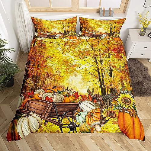 Rustikale Farm Kürbis Bettwäsche Set Glückliche Herbst Y'All Bettbezug Herbst Ernte Tröster Bezug 135x200 Frauen Herbst Saison Bettbezug Ahorn Blatt Sonnenblumen Bettwäsche Thanksgiving Day Geschenke von Homewish