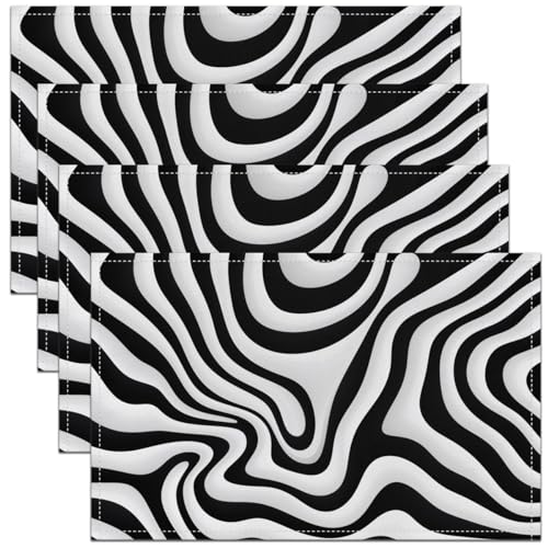 Satz Von 4-Weißen Schwarzen Zebra-Druck-Tischsets Marmor-Textur-Tischmatten Flüssige Geometrie-Platzmatten Ästhetik Abstrakte Kunst wasserdichte Tischsets Für Esstisch,45Bx30L von Homewish