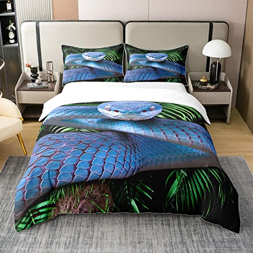 Schlange 100% Gewaschene Baumwolle Bettbezug 155x220,3D Python Tröster Abdeckung,Palm Leaf Bettwäsche Set,Reptil Tropical Theme Steppdeckenbezug für Kinder Jungen Mädchen Teens Wohnzimmer Dekorative von Homewish