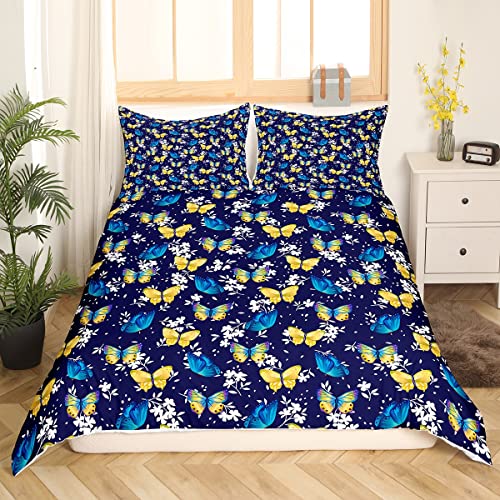 Schmetterling Bettbezug Blumen Bettwäsche Sets 200 x 200 Tiermotiv Dekor Bettbezug Schmetterlinge Geschenke für Frauen Mädchen Gelb und Blau Insekten Bettwäsche ultraweicher gemütlicher Bettbezug von Homewish