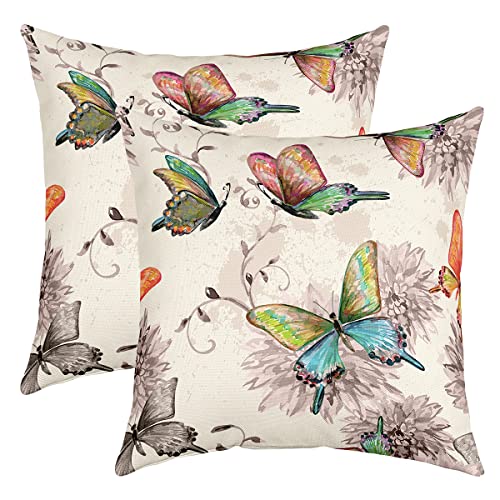 Schmetterling Wurf Kissenbezüge 50x50 Satz von 2 Aquarell Blume Kissenbezüge for Frauen Mädchen Teens Bunte Schmetterling Floral Kissenbezüge Vintage Grunge Floral Dekor Quadratische Kissenbezüge von Homewish