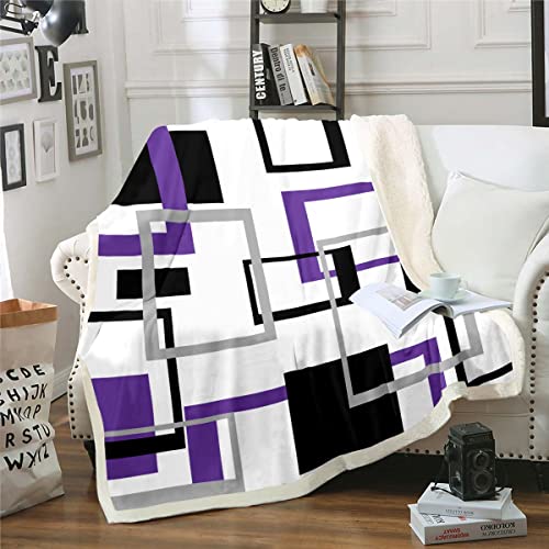 Schwarz Grau Decke Lila Quadratisch Decke Werfen für Kinder Jungen Mädchen Geometrisches Sherpa Decke 229 x 229 Abstrakte Geometrie Gittermuster Fleece Decke Modern Abstrakte Kunst Schlafzimmerdekor von Homewish