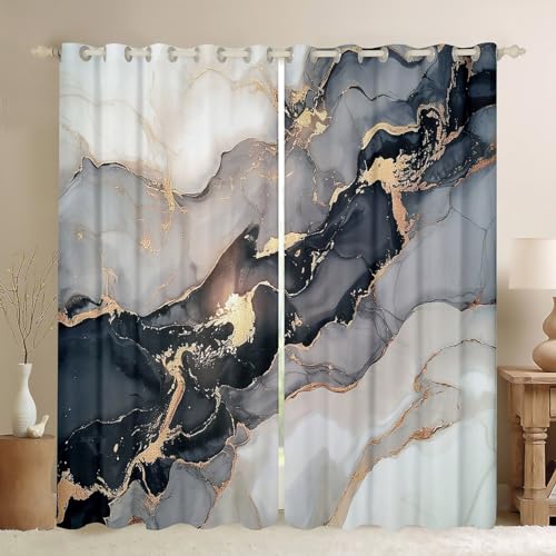 Schwarzer Marmorvorhang schwarz grauer Marmor Fenstervorhänge Verdunkelung Herren Jungen modern grau abstrakte Kunst Tie-Dye Fensterbehandlungen Mann gotisch Weißgold Marmorvorhänge, 2 Tafel 55"x96" von Homewish