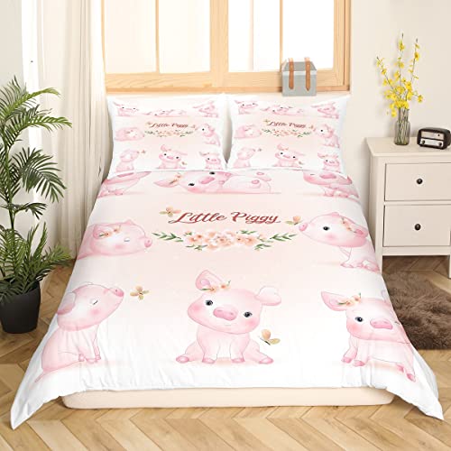 Schweinen Bettbezug Cartoon Tier Bettwäsche Sets 135 x 200 süße Schweine Schmetterling Bettbezug Kinder Jungen Mädchen Rosa Blume Bettwäsche Kawaii Raumdekoration atmungsaktiver Mikrofaser Bettbezug von Homewish