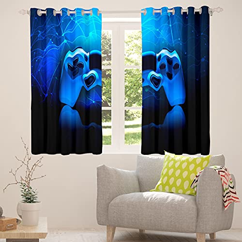 Homewish Spiele Vorhang Jungen,Moderne Neuheit Sci-Fi-Stil Spiel Konsole Fenster Vorhänge Teens Gamer KÜChe Schlafzimmer Dekor Blaue Fenster Vorhänge Balkon Kinder Gaming Thema Fenster,46"X54",Marine von Homewish