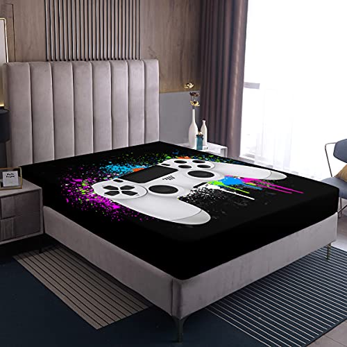 Spielen Spannbettuch Bunte Tie-Dye Hippie Bettwäsche-Sets Gamepad Spannbetttücher Abstrakte Graffiti Kunst Bettwäsche Dekor Set für Jungen Teenager Spielzimmer Dekor Fspannbettuch, 160x200 von Homewish