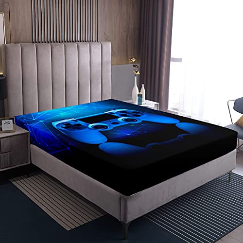 Spieler Spannbetttuch Jungen Mädchen Videospiele Spannbetttücher Teens Kids Gaming Silbergrau Sci-Fi Gamepad Bettwäsche Neuheit Spielzimmer Dekor Spannbetttuch, 1 Spannbetttuch Set, 140x200 von Homewish