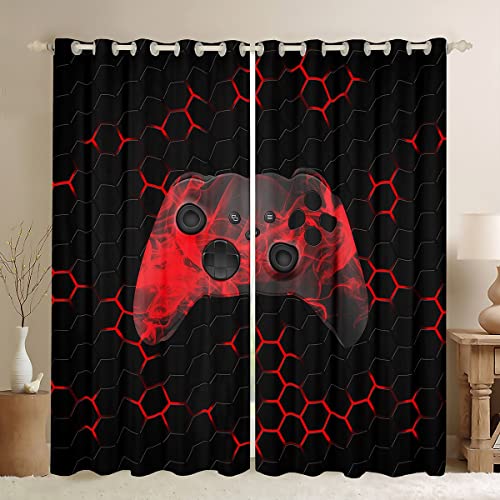 Spieler Vorhang Für Jungen Teenager Geometrisches Wabenmuster Sechseck Fenstervorhänge Kinder Coole Spielen Fenstervorhänge Videospiel Gamepad Fensterbehandlungen Rot Schwarz 46 "x72 2 Paneele von Homewish