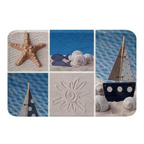 Strand Badteppich 50 x 80 cm Seestern Muschel rutschfest Badeteppich Jungen Segelboot Muschel bedruckt Dekor flauschig weich Plüsch Mikrofaser Blau Küstennatur Badematten moderner Patchwork Teppich Strand Badteppich 50 x 80 cm Seestern Muschel rutschfest Badeteppich Jungen Segelboot Muschel bedruckt Dekor flauschig weich Plüsch Mikrofaser Blau Küstennatur Badematten moderner Patchwork Teppich von Homewish