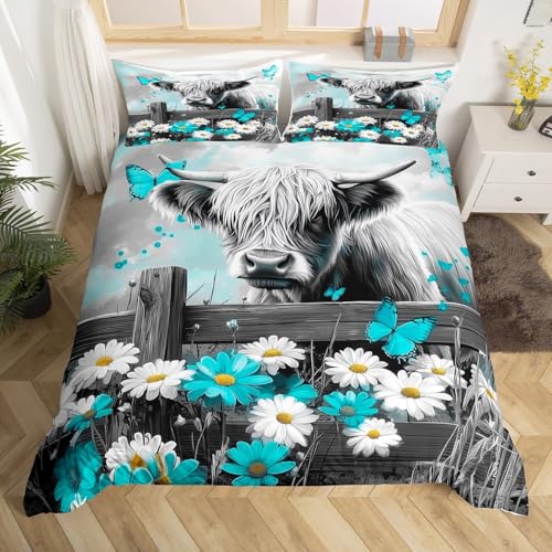 Süß Highland Kuh bettbezug,Vintage Landschaft Holz Brett Bettwäsche 135x200cm Blauen Schmetterling Dekorationen Daisy Bettwäscheset Kawaii Westliche Tiere Ombre Ölgemälde bettset Wohndekor 2 teilig Süß Highland Kuh bettbezug,Vintage Landschaft Holz Brett Bettwäsche 135x200cm Blauen Schmetterling Dekorationen Daisy Bettwäscheset Kawaii Westliche Tiere Ombre Ölgemälde bettset Wohndekor 2 teilig von Homewish
