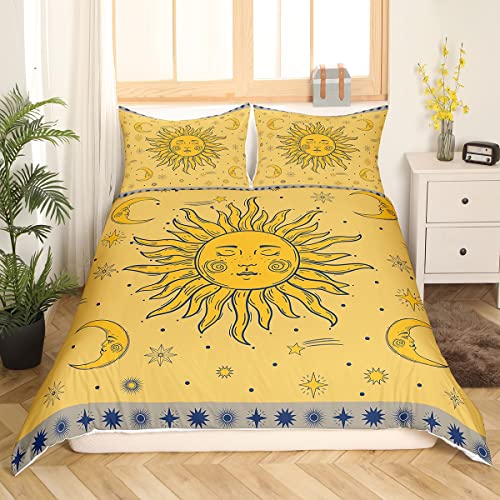 Sun and Moon Trösterbezug Böhmisches Bettwäsche-Set für Kinder Mädchen,Boho Exotischer Bettbezug Europäischer Stil Stammes-Bettbezug Luxuriöse marokkanische nordische Schlafzimmerdekoration 135 x 200 von Homewish
